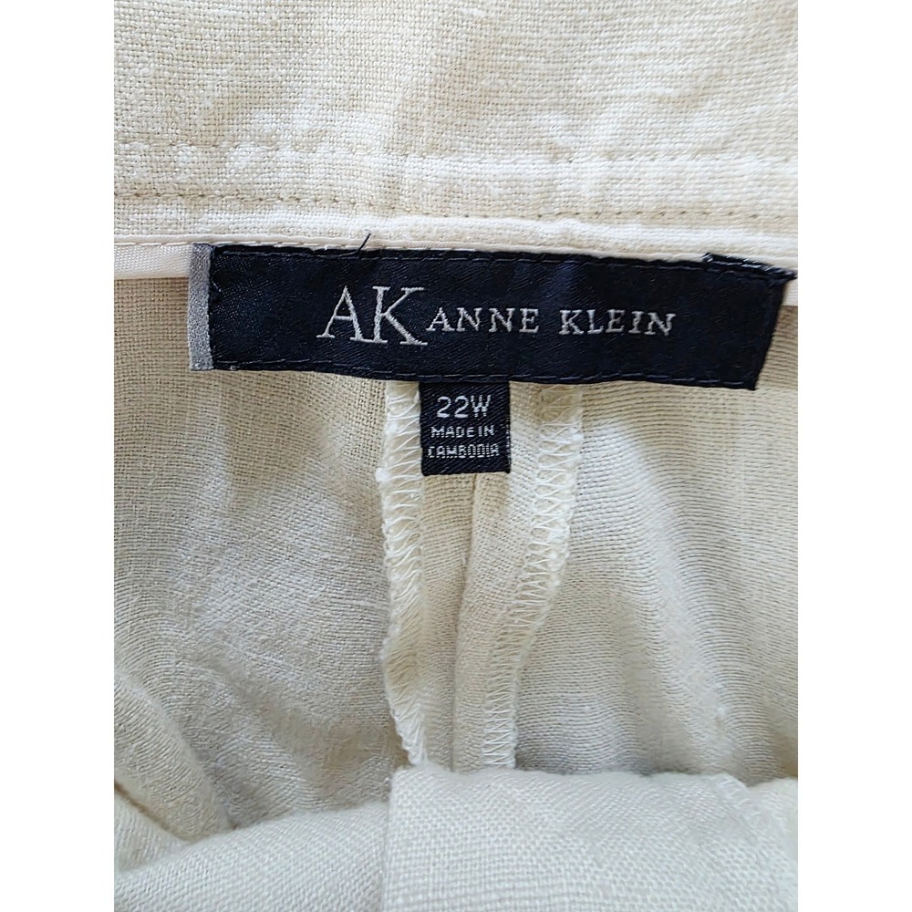 ANNE KLEIN‎ Womens 22W Beige Linen Cargo Capri Pants Cropped Beach Wide Leg - Picture 8 of 11